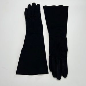 VINTAGE LONG BLACK COTTON GLOVES WITH DETAILED STITCHING